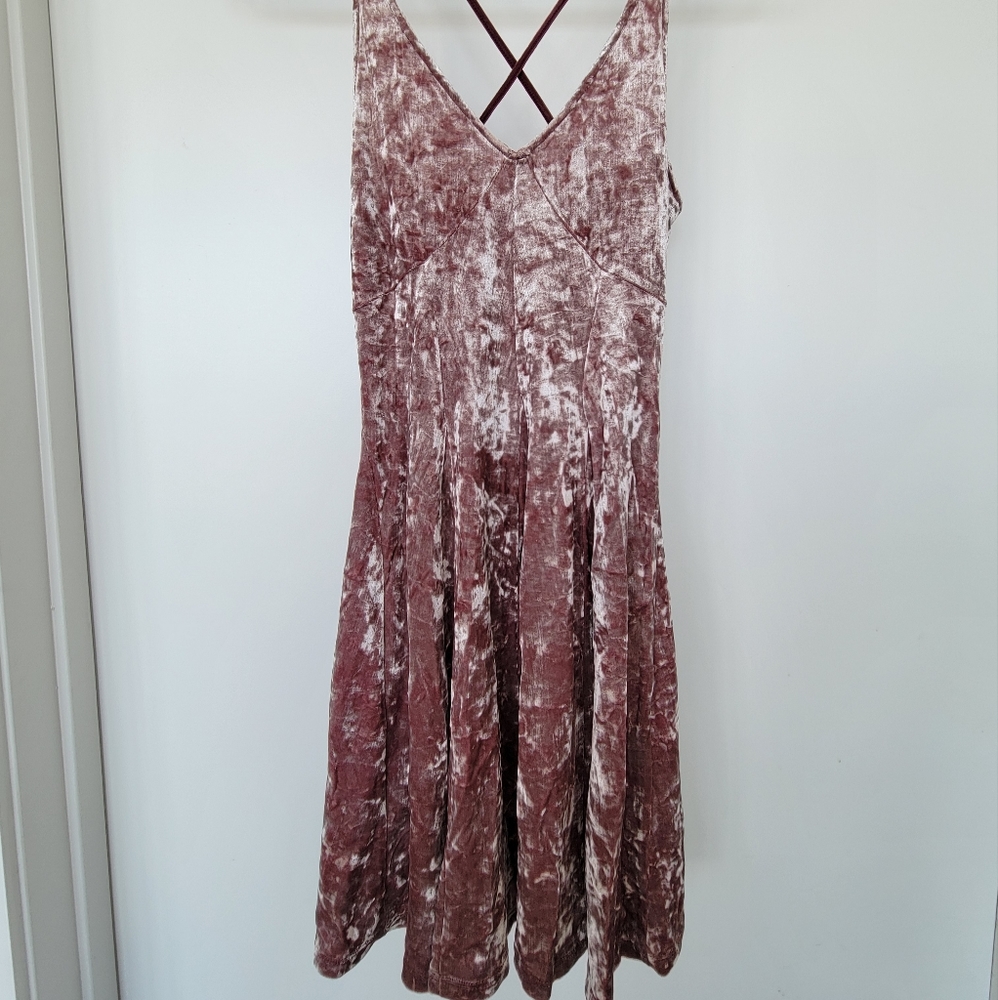 American Eagle Crushed Velvet Dusty Pinky Mini Dress